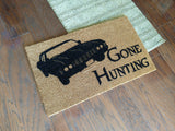 Gone Hunting with Classic Car Welcome Doormat - UnwelcomeDoormats - Custom doormats - Personalized doormats - Rude Doormats - Funny Doormats