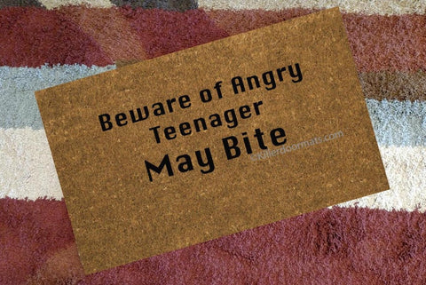 Beware of Angry Teenager  Funny Welcome Doormat - UnwelcomeDoormats - Custom doormats - Personalized doormats - Rude Doormats - Funny Doormats