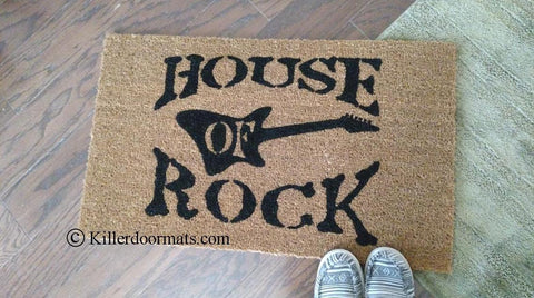 House of Rock with Guitar  Welcome Doormat - UnwelcomeDoormats - Custom doormats - Personalized doormats - Rude Doormats - Funny Doormats