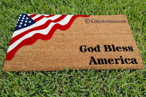 God Bless America Patriotic Flag  Welcome Doormat - UnwelcomeDoormats - Custom doormats - Personalized doormats - Rude Doormats - Funny Doormats