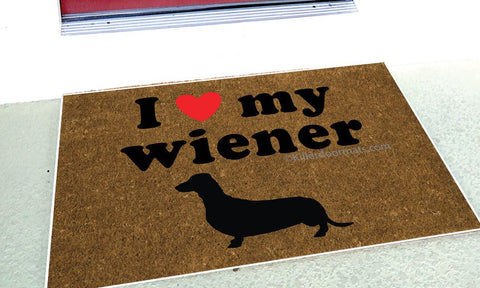 I Love My Wiener Dachshund  Funny Welcome Doormat - UnwelcomeDoormats - Custom doormats - Personalized doormats - Rude Doormats - Funny Doormats