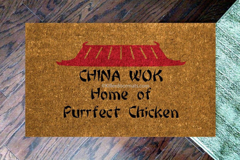 China Wok Home of Purrfect Chicken Welcome Door Mat - UnwelcomeDoormats - Custom doormats - Personalized doormats - Rude Doormats - Funny Doormats