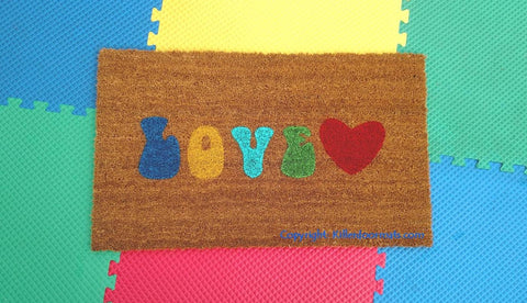 Colorful Retro Love Welcome Door Mat - UnwelcomeDoormats - Custom doormats - Personalized doormats - Rude Doormats - Funny Doormats