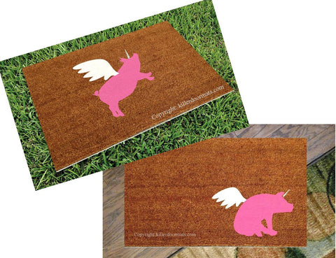 Flying Unipig Custom Cute Pig with Wings Welcome Door Mat - UnwelcomeDoormats - Custom doormats - Personalized doormats - Rude Doormats - Funny Doormats