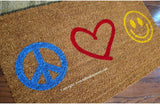 Peace Love Happiness Cute Welcome Doormat - UnwelcomeDoormats - Custom doormats - Personalized doormats - Rude Doormats - Funny Doormats