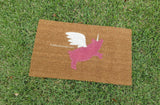 Flying Unipig Custom Cute Pig with Wings Welcome Door Mat - UnwelcomeDoormats - Custom doormats - Personalized doormats - Rude Doormats - Funny Doormats