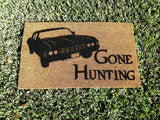 Gone Hunting with Classic Car Welcome Doormat - UnwelcomeDoormats - Custom doormats - Personalized doormats - Rude Doormats - Funny Doormats