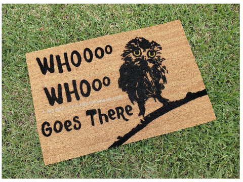 Whooo Goes There Fluffy Owl Welcome Door Mat   Large Only - UnwelcomeDoormats - Custom doormats - Personalized doormats - Rude Doormats - Funny Doormats