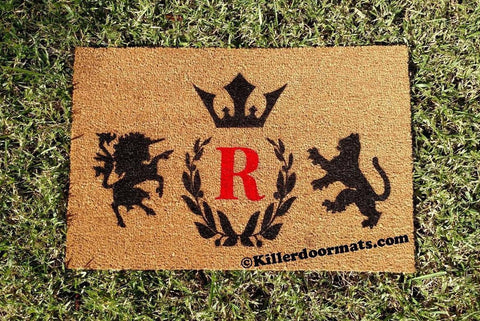 Regal Crest with Monogram Welcome Door Mat - UnwelcomeDoormats - Custom doormats - Personalized doormats - Rude Doormats - Funny Doormats